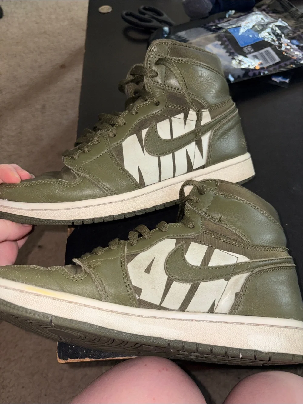 Nike Air Jordan 1 High OG Olive Canvas Sneakers Men Size 7 & Women’s Size 9 FAIR